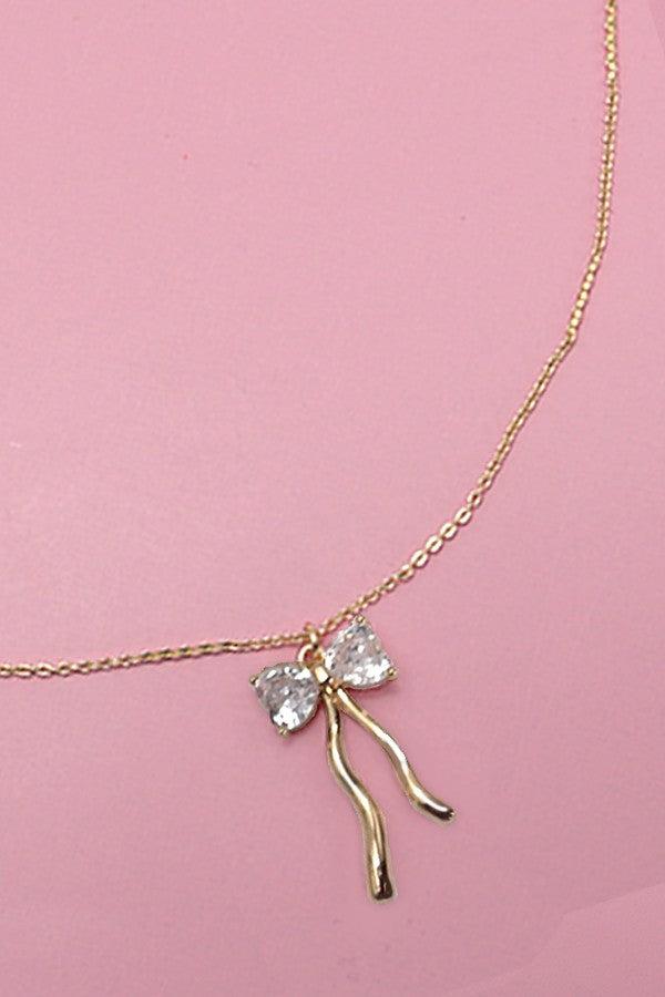 PETITE RHINESTONE BOW NECKLACE | 80N600