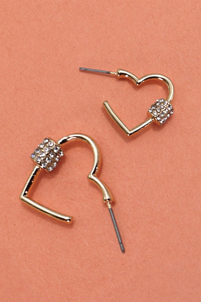 CARABINER LOCK RHINESTONE HEART HOOP EARRINGS | 80E3217