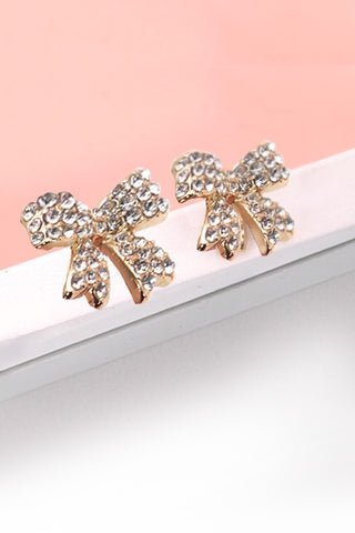 RHINESTONE BOW RIBBON  STUD EARRINGS | 31E24435