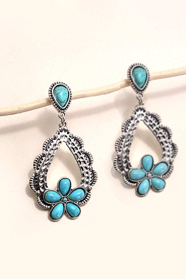 WESTERN TURQ FLOWER DROP EARRINGS | 40E297