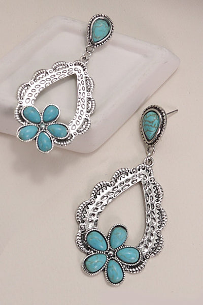 WESTERN TURQ FLOWER DROP EARRINGS | 40E297