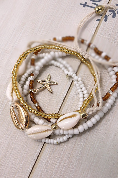 MULTI LAYER PUKA SHELL STAR FISH BRACELET | 80B175