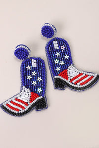 4TH OF JULY SEEDBEAD BOOT FLAG DROP EARRINGS | 91E115277