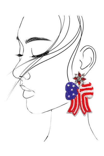 4TH OF JULY SEEDBEAD BOW FLAG DROP EARRINGS | 91E084237