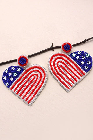 4TH OF JULY HEART FLAG SEED BEAD EARRING | 91E082973