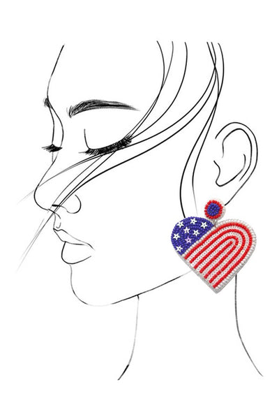 4TH OF JULY HEART FLAG SEED BEAD EARRING | 91E082973