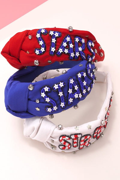 4TH OF JULY SEEDBEAD STARS STRIPES HEADBAND | 91HB5258