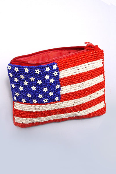 4TH OF JULY FLAG SEEDBEAD USA COIN PURSE POUCH | 91CP636