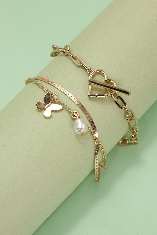 MULTI LAYER BUTTERFLY HEART TOGGLE BRACELET | 80B166