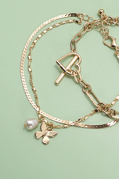 MULTI LAYER BUTTERFLY HEART TOGGLE BRACELET | 80B166