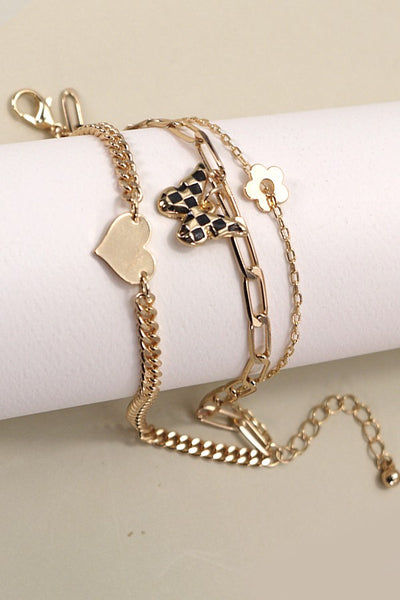 MULTI LAYER CHECKER BUTTERFLY HEART BRACELET | 80B168