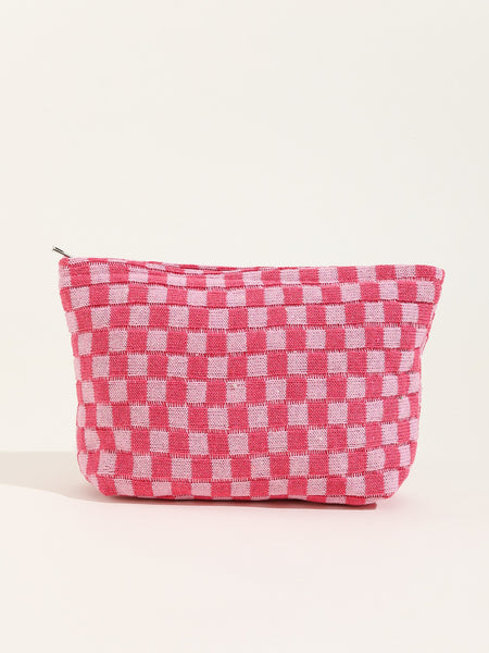 TRAVEL CHECKER COSMETIC MAKEUP POUCH CLUTCH BAG | 40P528