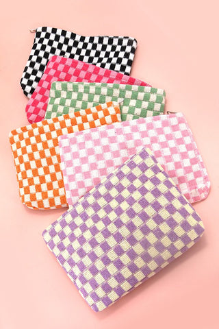 TRAVEL CHECKER COSMETIC MAKEUP POUCH CLUTCH BAG | 40P528