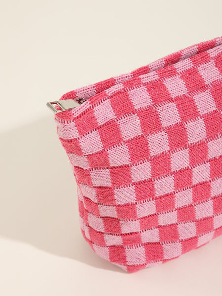 TRAVEL CHECKER COSMETIC MAKEUP POUCH CLUTCH BAG | 40P528