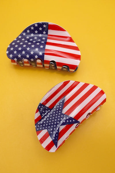 4TH OF JULY STAR USA FLAG HAIR CLAW  CLIPS | 40H784