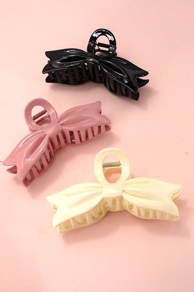 LARGE BOW RIBBON SHINY HAIR CLAW CLIPS | 40H783