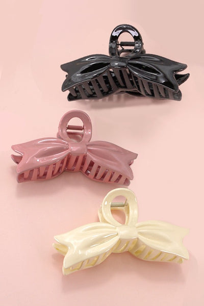 LARGE BOW RIBBON SHINY HAIR CLAW CLIPS | 40H783