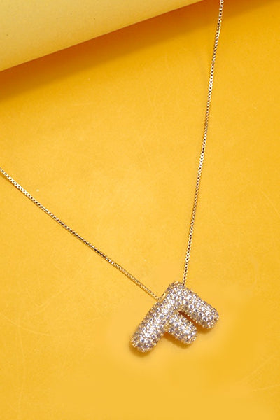 INITIAL PAVE RHINESTONE BUBBLE BALLOON NECKLACE | 80N751