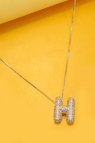 INITIAL PAVE RHINESTONE BUBBLE BALLOON NECKLACE | 80N751