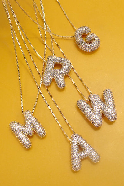 INITIAL PAVE RHINESTONE BUBBLE BALLOON NECKLACE | 80N751