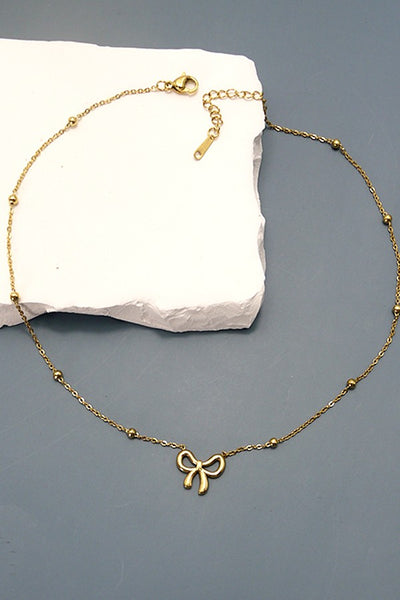 18K STAINLESS STEEL TARNISH FREE BOW NECKLACE | 80N757