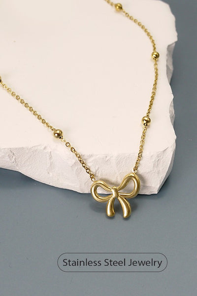 18K STAINLESS STEEL TARNISH FREE BOW NECKLACE | 80N757