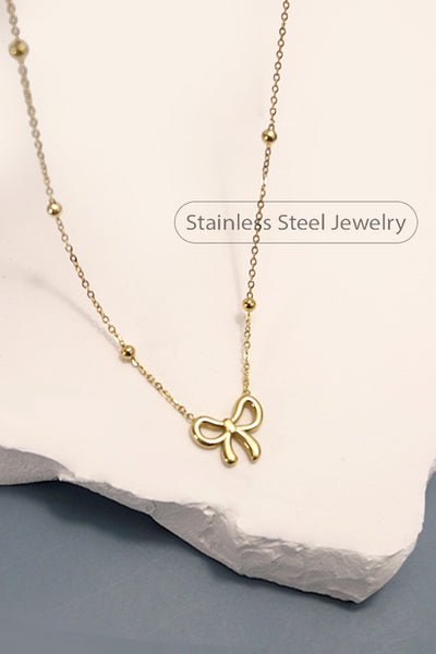 18K STAINLESS STEEL TARNISH FREE BOW NECKLACE | 80N757