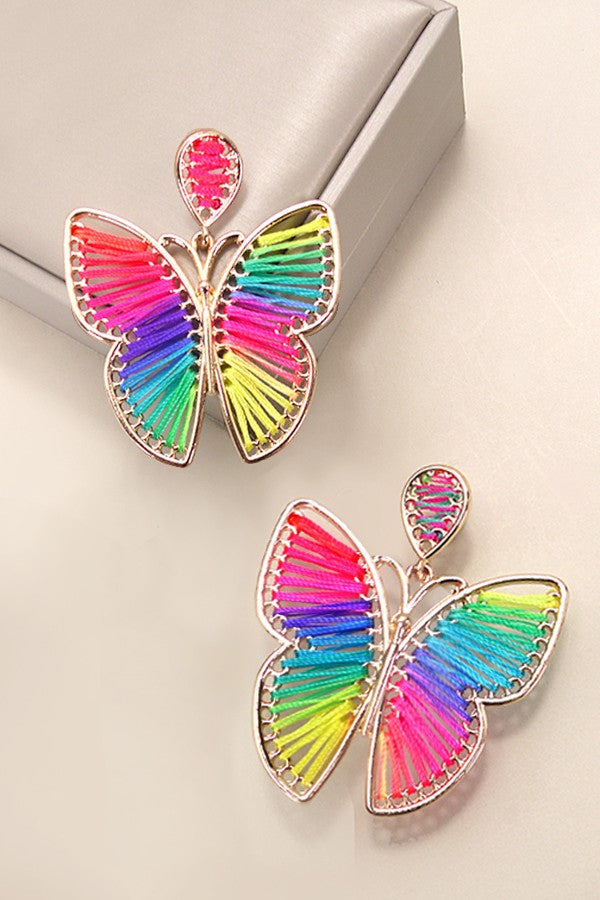 HANDMADE RAFFIA RATTAN BUTTERFLY EARRINGS | 40E299