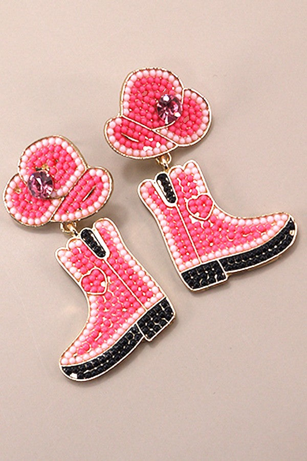 WESTERN COWGIRL STONE BOOT HAT EARRINGS | 40E298