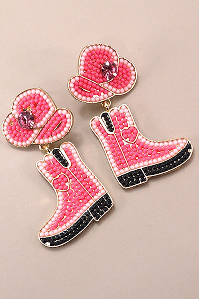 WESTERN COWGIRL STONE BOOT HAT EARRINGS | 40E298