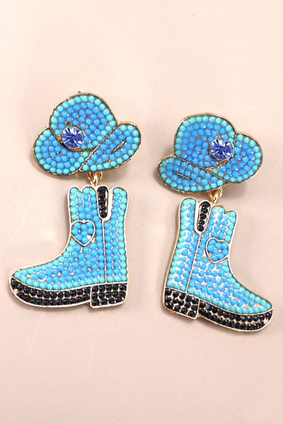 WESTERN COWGIRL STONE BOOT HAT EARRINGS | 40E298