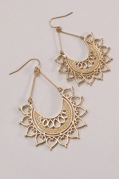 BOHO HALF CIRCLE FLOWER DROP EARRINGS | 31E24536