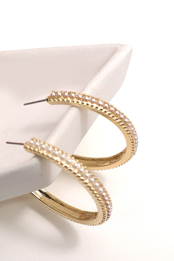 PEARL PAVE TITANIUM POST STUD HOOP EARRINGS | 31E24549