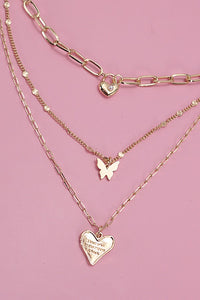 HEART BUTTERFLY PENDANT MULTILAYER NECKLACE | 80N700