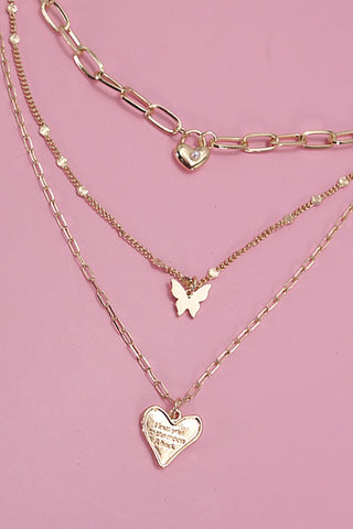 HEART BUTTERFLY PENDANT MULTILAYER NECKLACE | 80N700