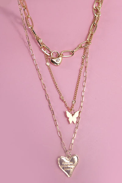 HEART BUTTERFLY PENDANT MULTILAYER NECKLACE | 80N700