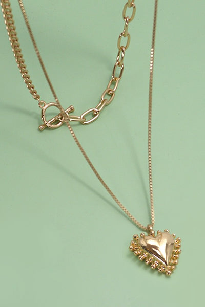 HEART PENDANT TOGGLE DOUBLE LAYER NECKLACE | 80N696