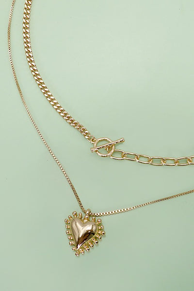 HEART PENDANT TOGGLE DOUBLE LAYER NECKLACE | 80N696