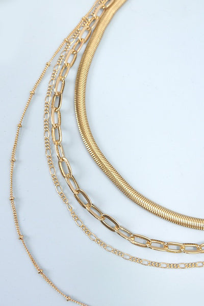 MULTI LAYER LINK HERRINGBONE CHAIN NECKLACE | 25N868