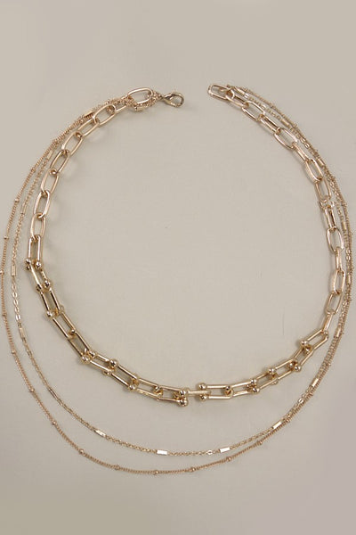 MULTI LAYER BEADED SATELLITE U LINK CHAIN NECKLACE | 25N809