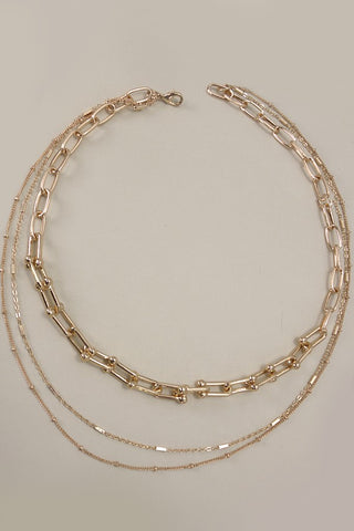 MULTI LAYER BEADED SATELLITE U LINK CHAIN NECKLACE | 25N809