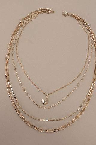 MULTI LAYER LINK FLAT FACET HEART CHAIN NECKLACE | 25N831