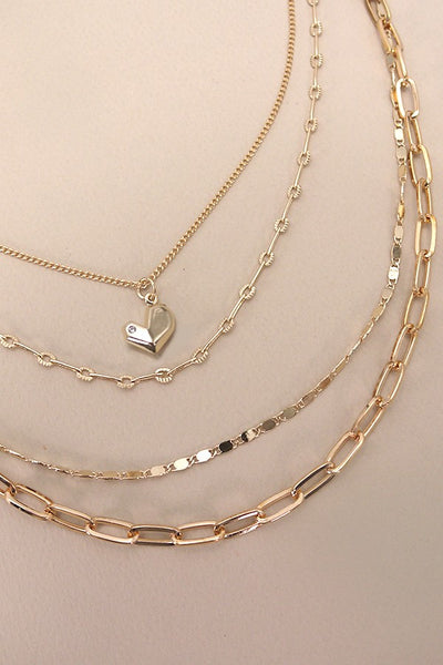 MULTI LAYER LINK FLAT FACET HEART CHAIN NECKLACE | 25N831