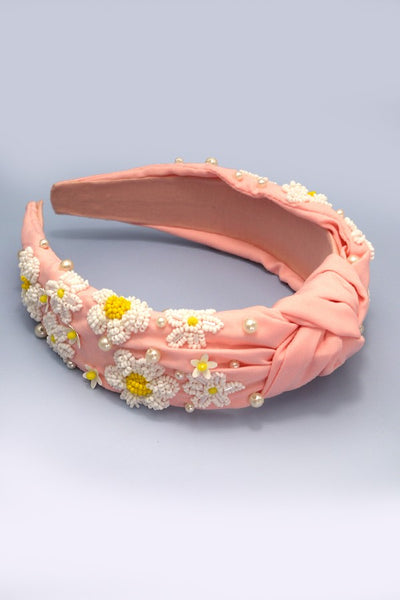 SEED BEAD DAISY FLOWER KNOTTED HEADBAND | 91HB5296