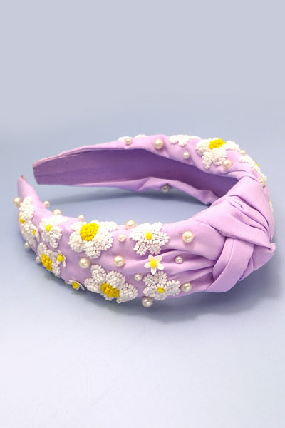 SEED BEAD DAISY FLOWER KNOTTED HEADBAND | 91HB5296