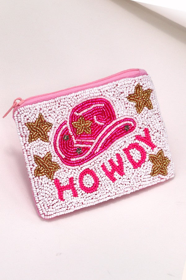 WESTERN  COWGIRL HOWDY SEED BEAD COIN PURSE POUCH | 91CP662