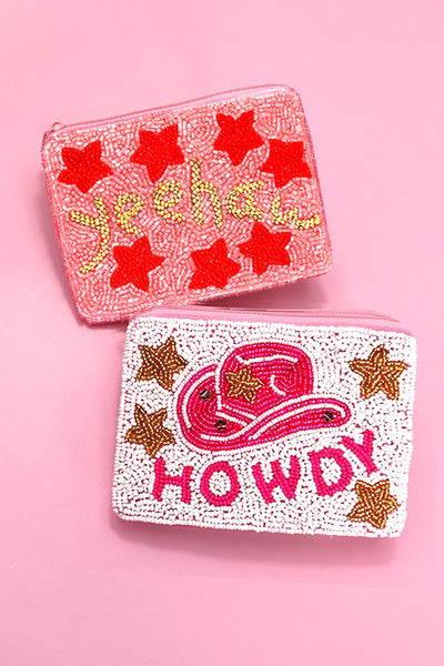 WESTERN  COWGIRL HOWDY SEED BEAD COIN PURSE POUCH | 91CP662