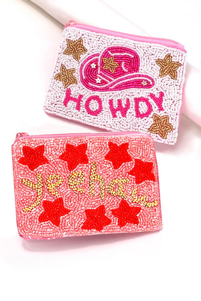 WESTERN  COWGIRL HOWDY SEED BEAD COIN PURSE POUCH | 91CP662