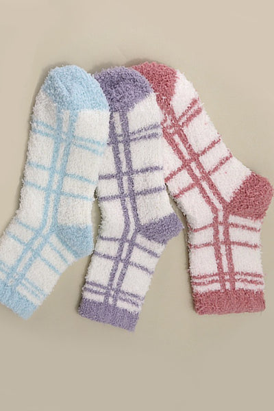 WARM CORAL FLEECE PLUSH PLAID FUZZY SOCKS | 40S02050