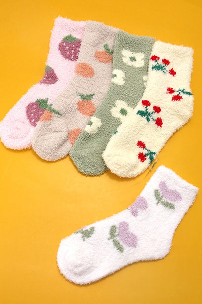 WARM CORAL FLEECE PLUSH FRUIT FLOWER FUZZY SOCKS | 40S02051